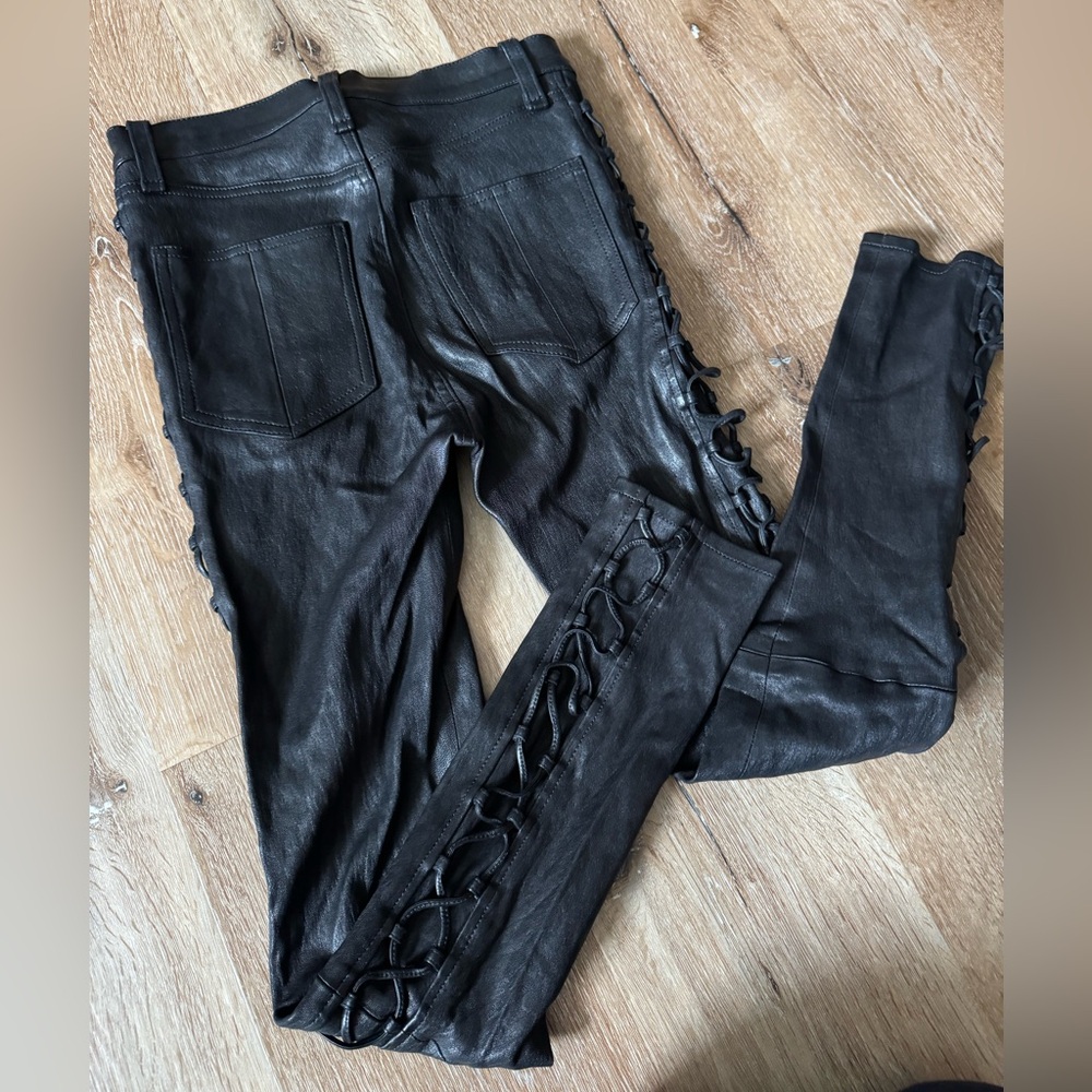Rag & Bone Kiku high rise‎ Lamb Leather Black Lace-Up Skinny Pants size 25 - Picture 10 of 12